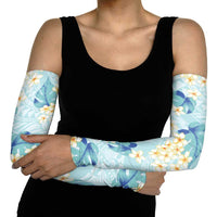 Pastel Cyan Tropical Hawaii Arm Sleeves Seamless Monstera Plumeria Hawaiian Pattern - Polynesian Pride