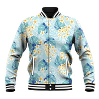 Pastel Cyan Tropical Hawaii Baseball Jacket Seamless Monstera Plumeria Hawaiian Pattern - Polynesian Pride
