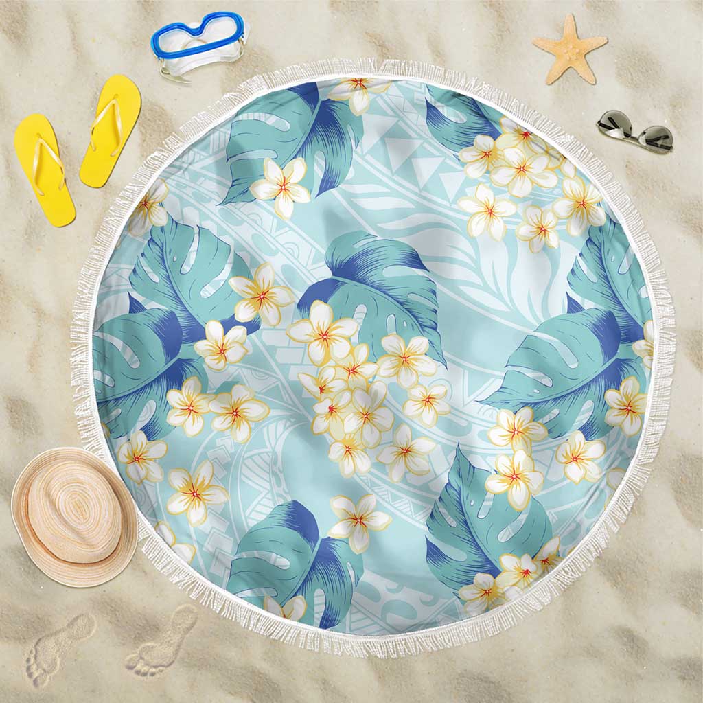 Pastel Cyan Tropical Hawaii Beach Blanket Seamless Monstera Plumeria Hawaiian Pattern - Polynesian Pride