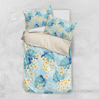Pastel Cyan Tropical Hawaii Bedding Set Seamless Monstera Plumeria Hawaiian Pattern - Polynesian Pride