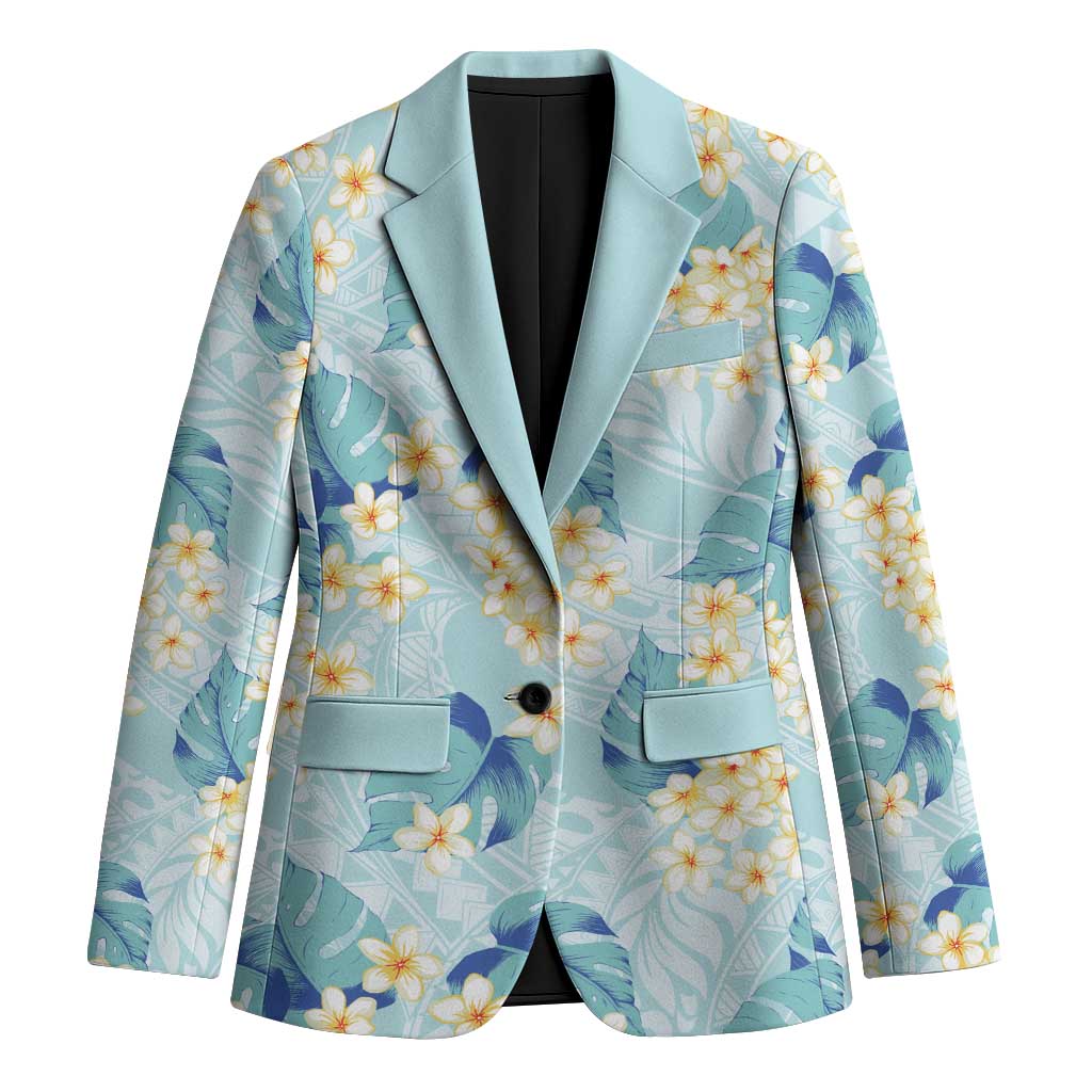 Pastel Cyan Tropical Hawaii Blazer Seamless Monstera Plumeria Hawaiian Pattern - Polynesian Pride