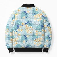 Pastel Cyan Tropical Hawaii Bomber Puffer Jacket Seamless Monstera Plumeria Hawaiian Pattern - Polynesian Pride