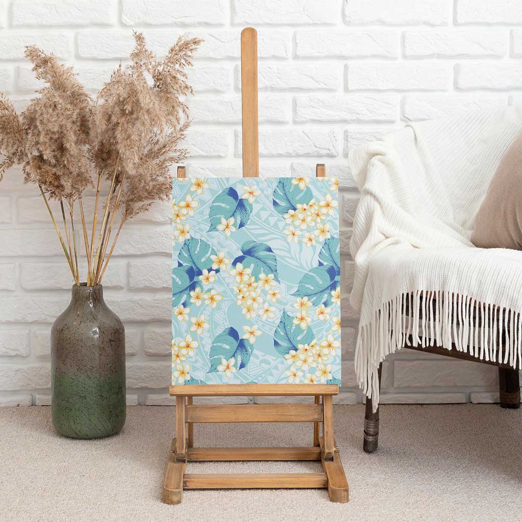 Pastel Cyan Tropical Hawaii Canvas Wall Art Seamless Monstera Plumeria Hawaiian Pattern - Polynesian Pride