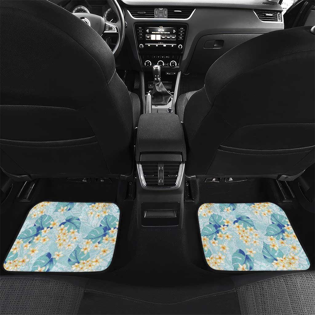 Pastel Cyan Tropical Hawaii Car Mats Seamless Monstera Plumeria Hawaiian Pattern - Polynesian Pride