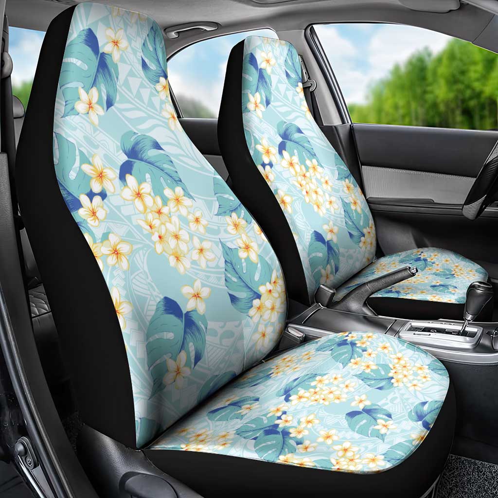 Pastel Cyan Tropical Hawaii Car Seat Cover Seamless Monstera Plumeria Hawaiian Pattern - Polynesian Pride