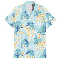 Pastel Cyan Tropical Hawaii Family Matching Long Sleeve Bodycon Dress and Hawaiian Shirt Seamless Monstera Plumeria Hawaiian Pattern LT14 Dad's Shirt - Short Sleeve Pastel Cyan - Polynesian Pride