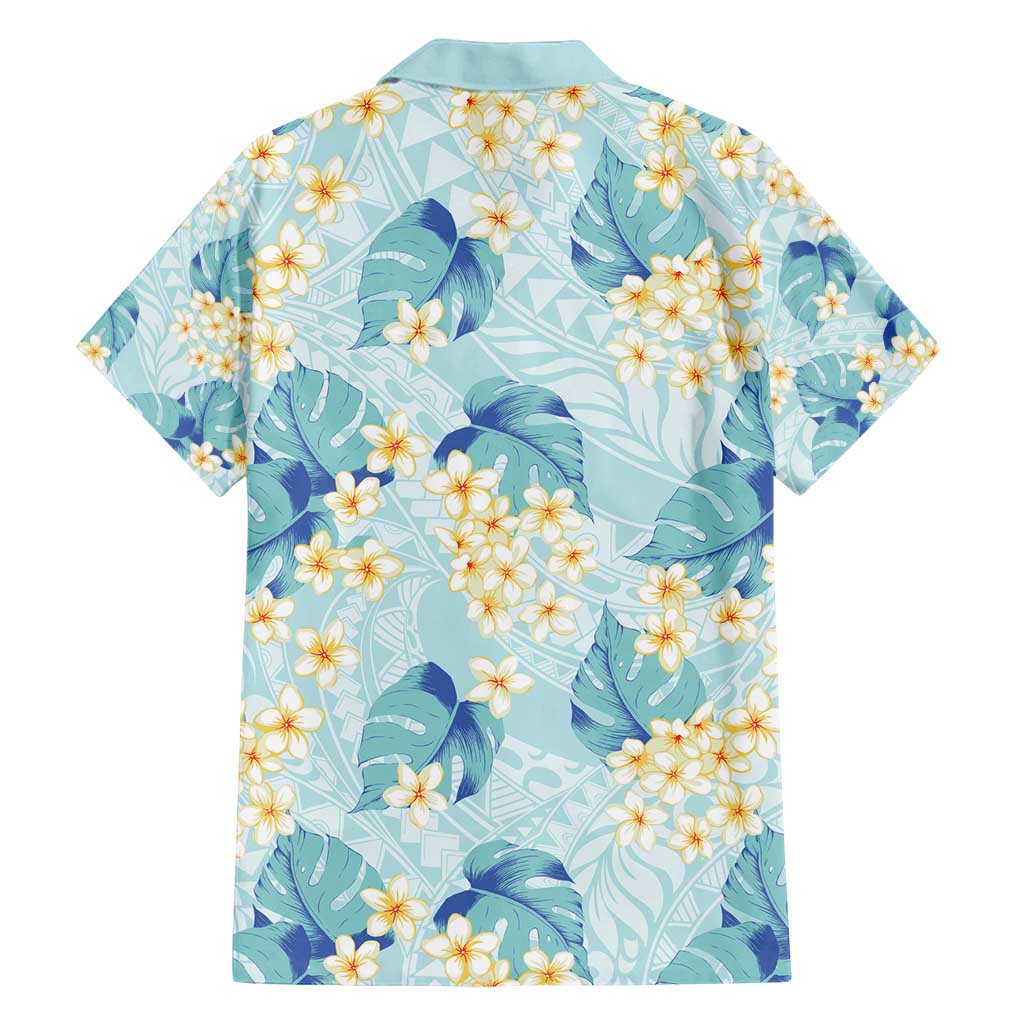 Pastel Cyan Tropical Hawaii Family Matching Long Sleeve Bodycon Dress and Hawaiian Shirt Seamless Monstera Plumeria Hawaiian Pattern LT14 - Polynesian Pride