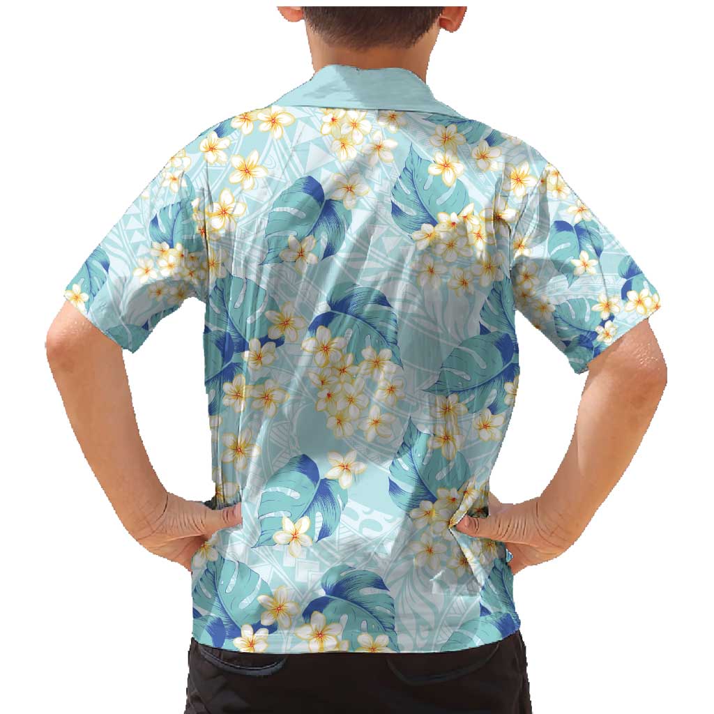 Pastel Cyan Tropical Hawaii Family Matching Mermaid Dress and Hawaiian Shirt Seamless Monstera Plumeria Hawaiian Pattern LT14 - Polynesian Pride