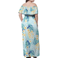 Pastel Cyan Tropical Hawaii Family Matching Off Shoulder Maxi Dress and Hawaiian Shirt Seamless Monstera Plumeria Hawaiian Pattern - Polynesian Pride