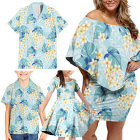 Pastel Cyan Tropical Hawaii Family Matching Off Shoulder Short Dress and Hawaiian Shirt Seamless Monstera Plumeria Hawaiian Pattern LT14 - Polynesian Pride