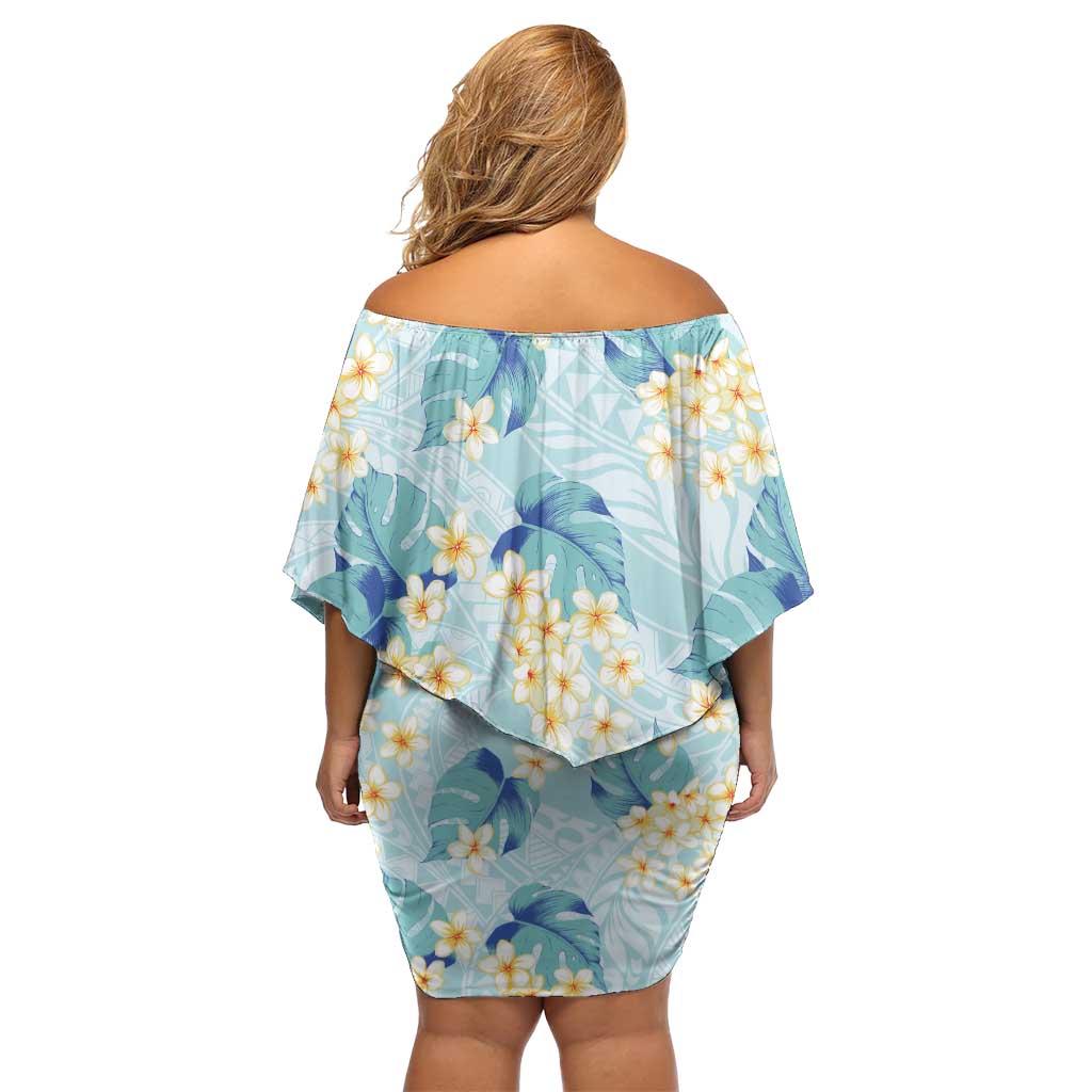 Pastel Cyan Tropical Hawaii Family Matching Off Shoulder Short Dress and Hawaiian Shirt Seamless Monstera Plumeria Hawaiian Pattern LT14 - Polynesian Pride