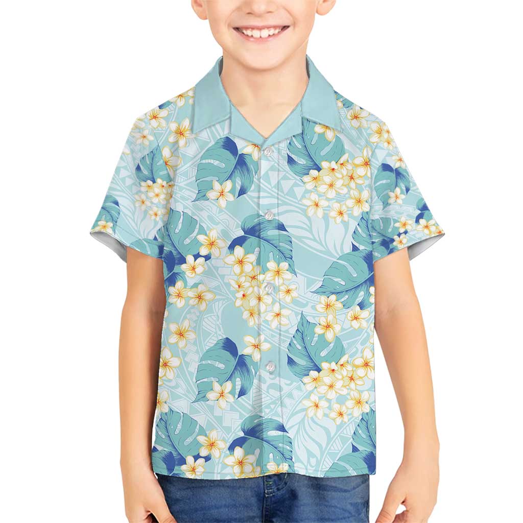 Pastel Cyan Tropical Hawaii Family Matching Off Shoulder Short Dress and Hawaiian Shirt Seamless Monstera Plumeria Hawaiian Pattern LT14 Son's Shirt Pastel Cyan - Polynesian Pride