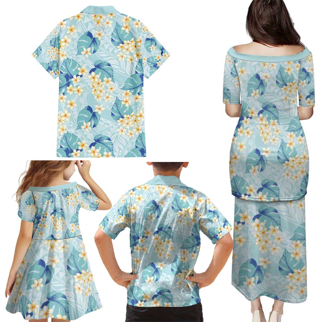 Pastel Cyan Tropical Hawaii Family Matching Puletasi and Hawaiian Shirt Seamless Monstera Plumeria Hawaiian Pattern LT14 - Polynesian Pride