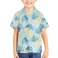 Pastel Cyan Tropical Hawaii Family Matching Puletasi and Hawaiian Shirt Seamless Monstera Plumeria Hawaiian Pattern LT14 Son's Shirt Pastel Cyan - Polynesian Pride