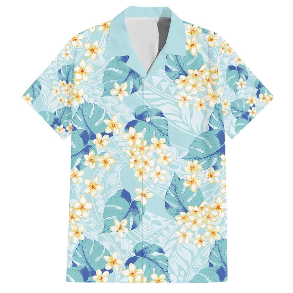 Pastel Cyan Tropical Hawaii Family Matching Short Sleeve Bodycon Dress and Hawaiian Shirt Seamless Monstera Plumeria Hawaiian Pattern LT14 Dad's Shirt - Short Sleeve Pastel Cyan - Polynesian Pride
