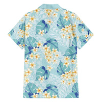 Pastel Cyan Tropical Hawaii Family Matching Short Sleeve Bodycon Dress and Hawaiian Shirt Seamless Monstera Plumeria Hawaiian Pattern LT14 - Polynesian Pride
