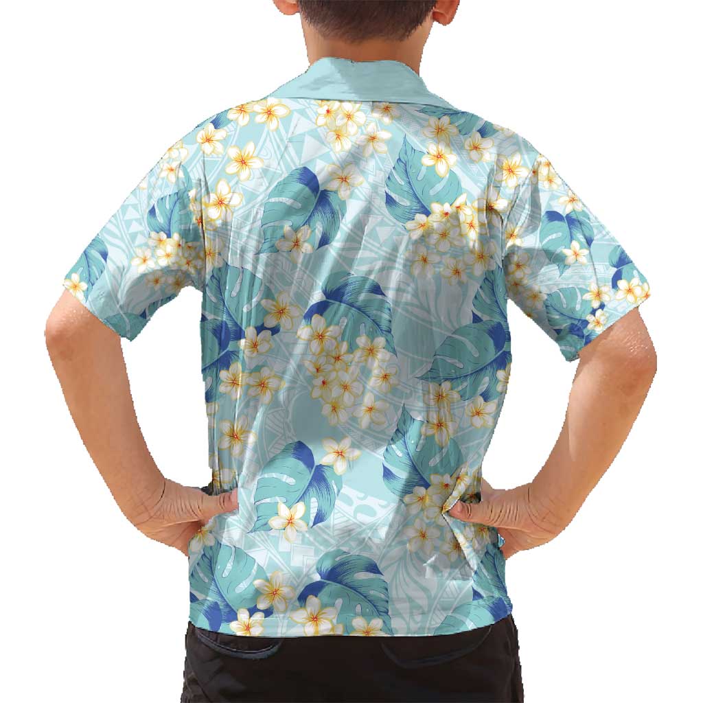 Pastel Cyan Tropical Hawaii Family Matching Tank Maxi Dress and Hawaiian Shirt Seamless Monstera Plumeria Hawaiian Pattern - Polynesian Pride