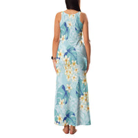 Pastel Cyan Tropical Hawaii Family Matching Tank Maxi Dress and Hawaiian Shirt Seamless Monstera Plumeria Hawaiian Pattern - Polynesian Pride