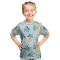 Pastel Cyan Tropical Hawaii Kid T Shirt Seamless Monstera Plumeria Hawaiian Pattern - Polynesian Pride