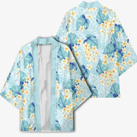 Pastel Cyan Tropical Hawaii Kimono Seamless Monstera Plumeria Hawaiian Pattern - Polynesian Pride