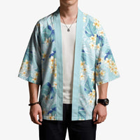 Pastel Cyan Tropical Hawaii Kimono Seamless Monstera Plumeria Hawaiian Pattern - Polynesian Pride