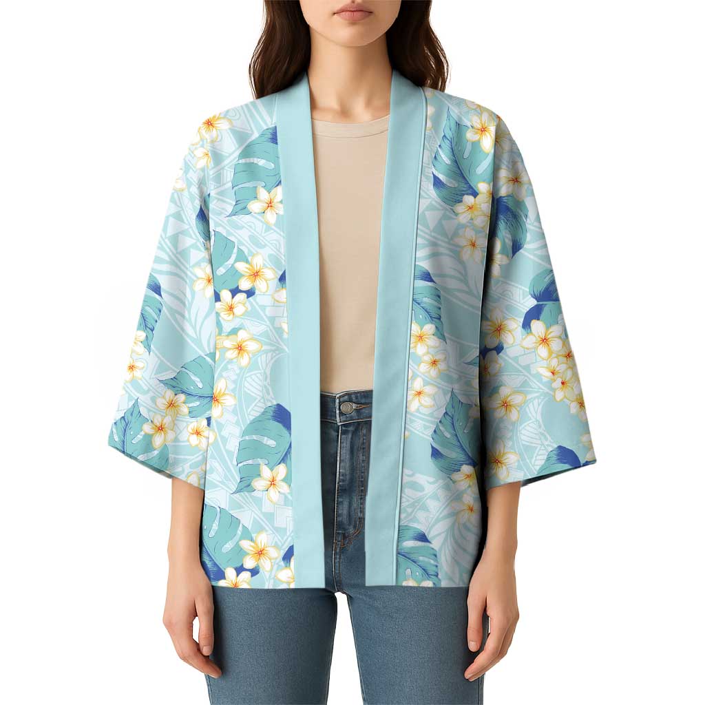 Pastel Cyan Tropical Hawaii Kimono Seamless Monstera Plumeria Hawaiian Pattern - Polynesian Pride