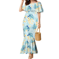 Pastel Cyan Tropical Hawaii Mermaid Dress Seamless Monstera Plumeria Hawaiian Pattern - Polynesian Pride