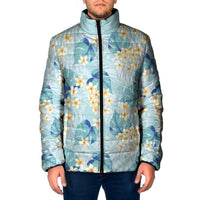 Pastel Cyan Tropical Hawaii Padded Jacket Seamless Monstera Plumeria Hawaiian Pattern - Polynesian Pride