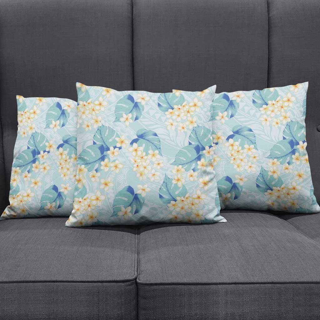 Pastel Cyan Tropical Hawaii Pillow Cover Seamless Monstera Plumeria Hawaiian Pattern - Polynesian Pride