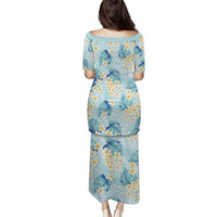 Pastel Cyan Tropical Hawaii Puletasi Seamless Monstera Plumeria Hawaiian Pattern - Polynesian Pride