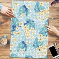 Pastel Cyan Tropical Hawaii Puzzle Seamless Monstera Plumeria Hawaiian Pattern - Polynesian Pride
