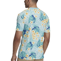 Pastel Cyan Tropical Hawaii Rugby Jersey Seamless Monstera Plumeria Hawaiian Pattern - Polynesian Pride