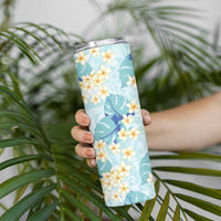 Pastel Cyan Tropical Hawaii Skinny Tumbler Seamless Monstera Plumeria Hawaiian Pattern - Polynesian Pride