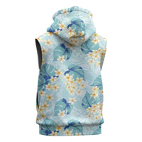 Pastel Cyan Tropical Hawaii Sleeveless Hoodie Seamless Monstera Plumeria Hawaiian Pattern - Polynesian Pride