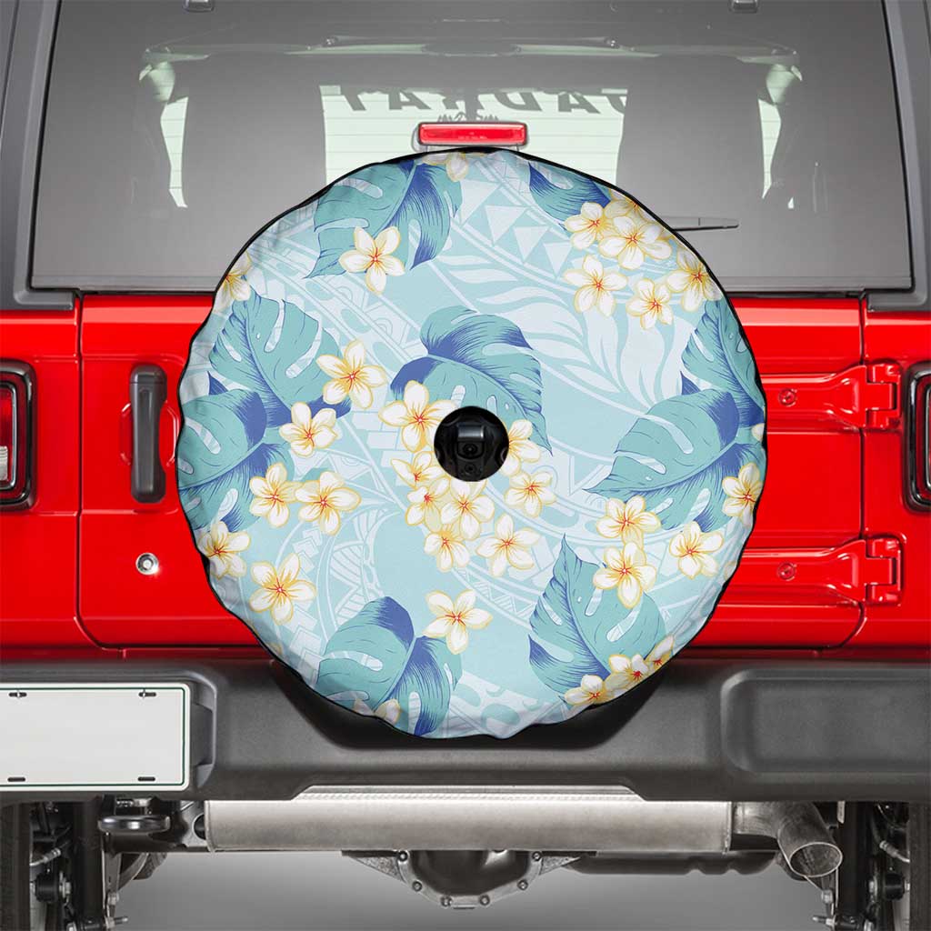 Pastel Cyan Tropical Hawaii Spare Tire Cover Seamless Monstera Plumeria Hawaiian Pattern - Polynesian Pride