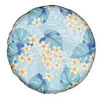 Pastel Cyan Tropical Hawaii Spare Tire Cover Seamless Monstera Plumeria Hawaiian Pattern - Polynesian Pride
