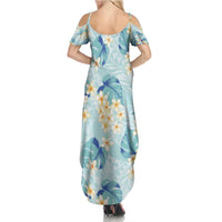Pastel Cyan Tropical Hawaii Summer Maxi Dress Seamless Monstera Plumeria Hawaiian Pattern - Polynesian Pride