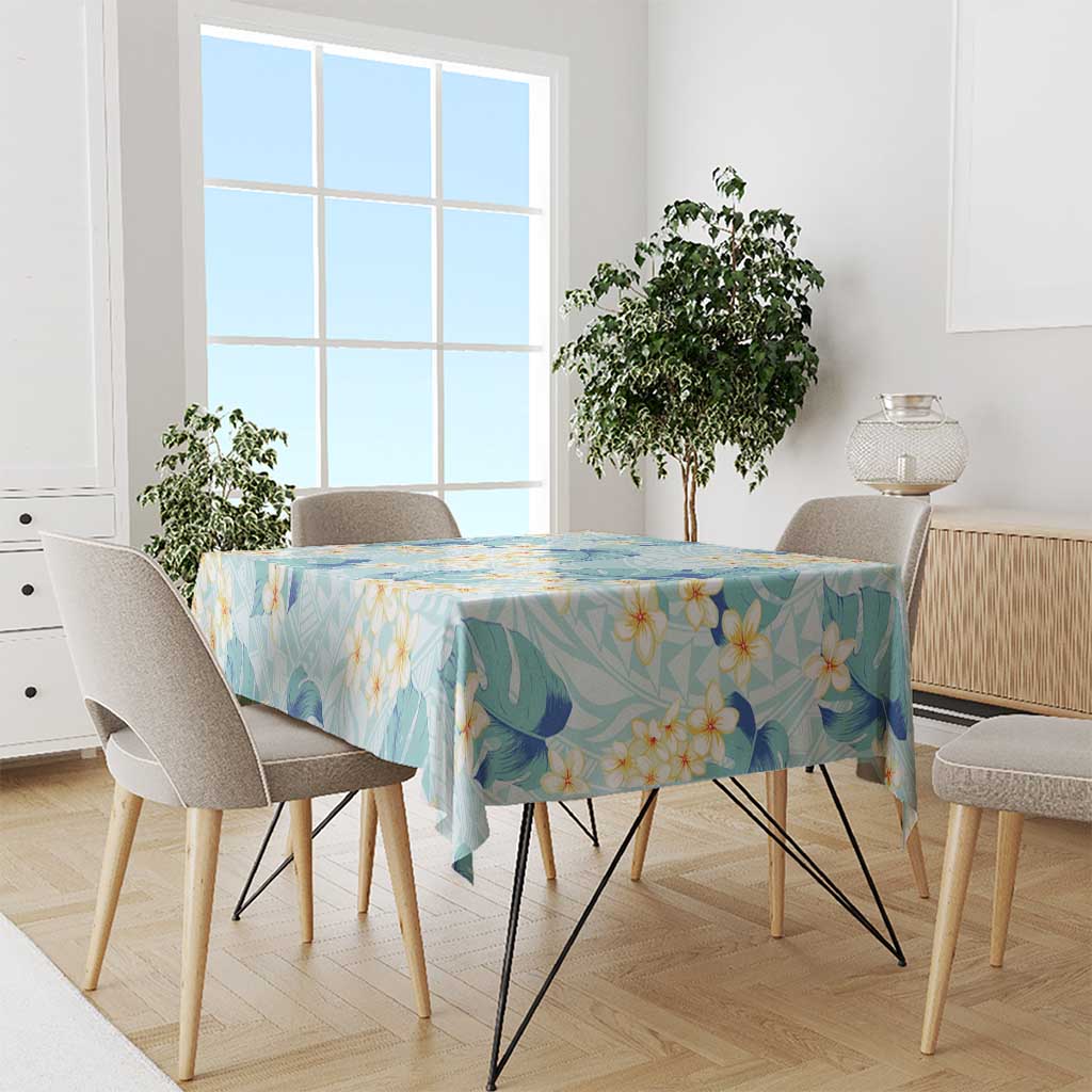 Pastel Cyan Tropical Hawaii Tablecloth Seamless Monstera Plumeria Hawaiian Pattern - Polynesian Pride