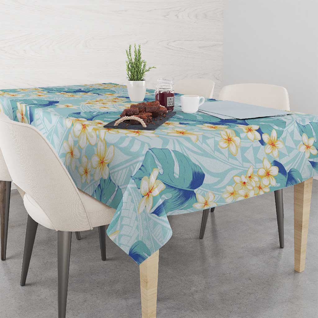 Pastel Cyan Tropical Hawaii Tablecloth Seamless Monstera Plumeria Hawaiian Pattern - Polynesian Pride