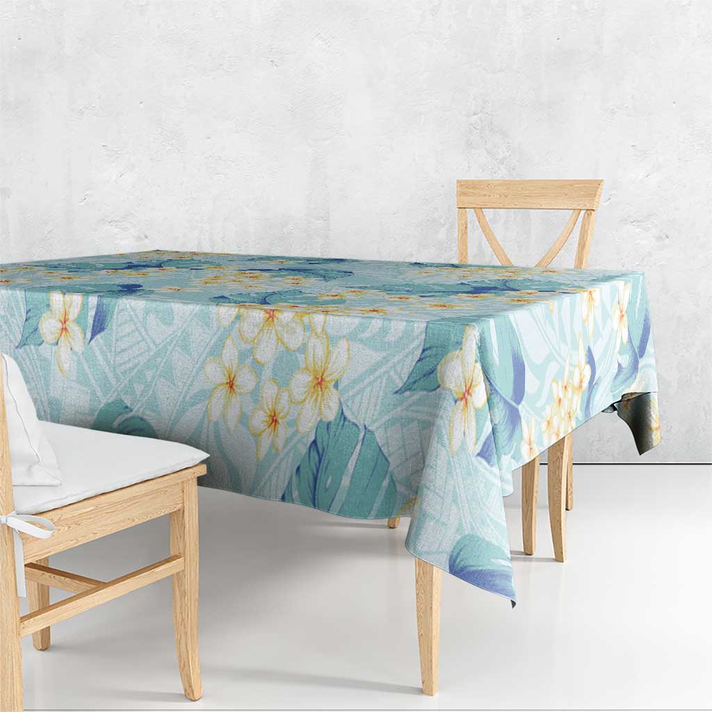 Pastel Cyan Tropical Hawaii Tablecloth Seamless Monstera Plumeria Hawaiian Pattern - Polynesian Pride