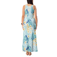 Pastel Cyan Tropical Hawaii Tank Maxi Dress Seamless Monstera Plumeria Hawaiian Pattern - Polynesian Pride