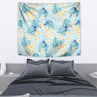 Pastel Cyan Tropical Hawaii Tapestry Seamless Monstera Plumeria Hawaiian Pattern - Polynesian Pride