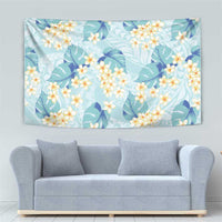 Pastel Cyan Tropical Hawaii Tapestry Seamless Monstera Plumeria Hawaiian Pattern - Polynesian Pride