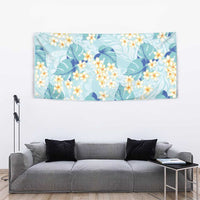 Pastel Cyan Tropical Hawaii Tapestry Seamless Monstera Plumeria Hawaiian Pattern - Polynesian Pride