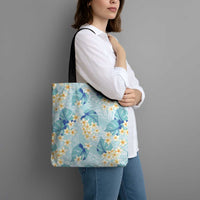 Pastel Cyan Tropical Hawaii Tote Bag Seamless Monstera Plumeria Hawaiian Pattern - Polynesian Pride