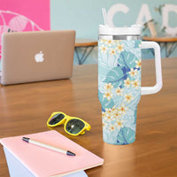 Pastel Cyan Tropical Hawaii Tumbler With Handle Seamless Monstera Plumeria Hawaiian Pattern - Polynesian Pride