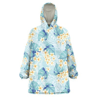 Pastel Cyan Tropical Hawaii Wearable Blanket Hoodie Seamless Monstera Plumeria Hawaiian Pattern - Polynesian Pride
