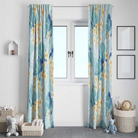 Pastel Cyan Tropical Hawaii Window Curtain Seamless Monstera Plumeria Hawaiian Pattern - Polynesian Pride