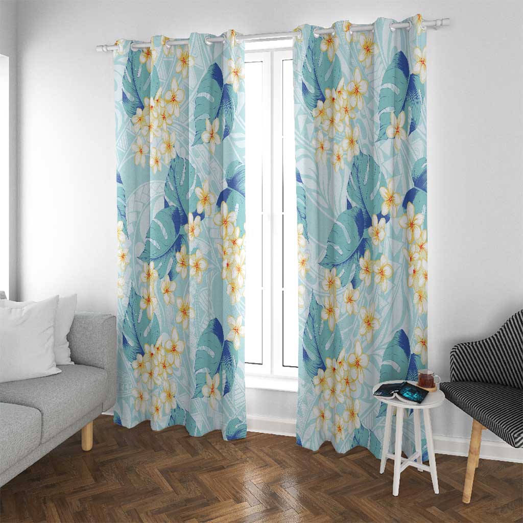 Pastel Cyan Tropical Hawaii Window Curtain Seamless Monstera Plumeria Hawaiian Pattern - Polynesian Pride