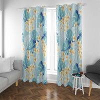 Pastel Cyan Tropical Hawaii Window Curtain Seamless Monstera Plumeria Hawaiian Pattern - Polynesian Pride
